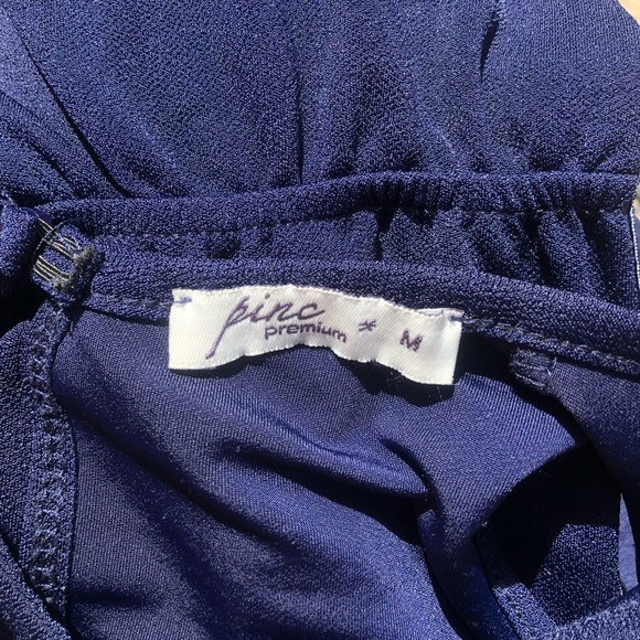 Pinc Premium navy blue cold shoulder romper varsity stripe down sides, Medium - Picture 8 of 9